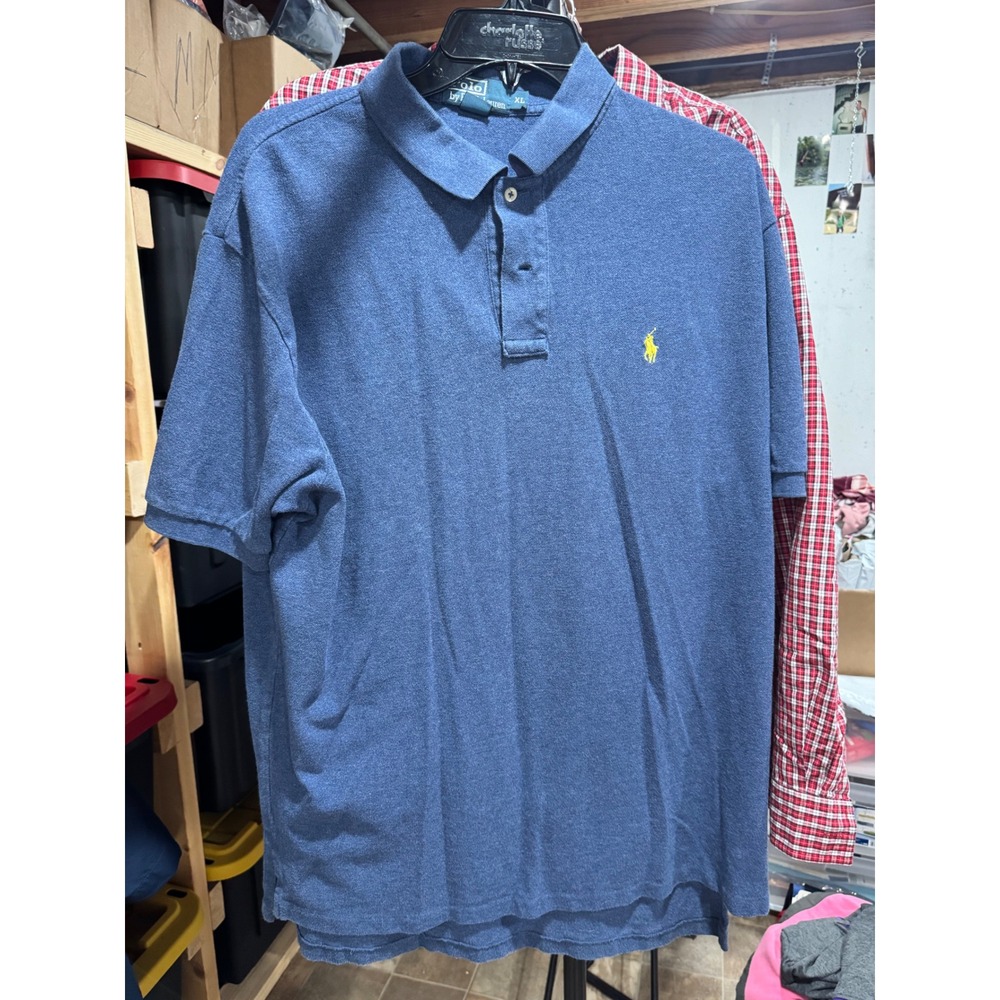 Polo Ralph Lauren Mens XL Blue Cotton Pique Short‎ Sleeve Polo Shirt Yellow Pony